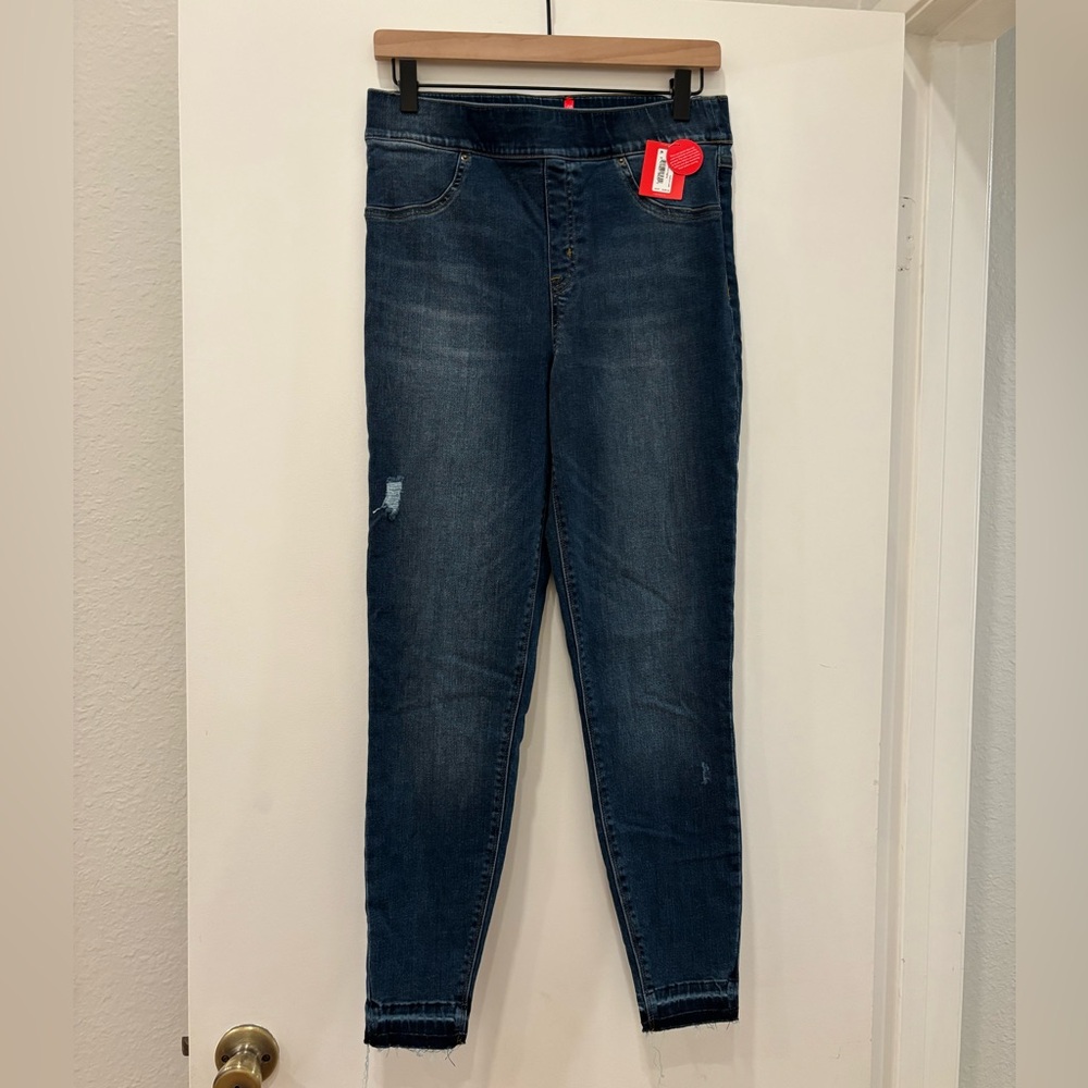 NWT Spanx Women's distressed denim leggings medium washed Jeans size large